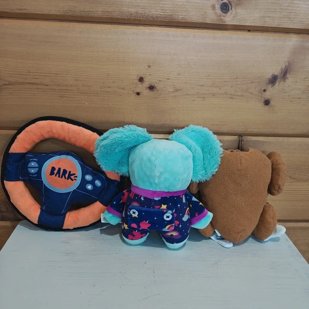 Lot of 3 Bark.co Bark Dog toy Plushes Koala Turkey‎ Steering Squeak Crinkle E22